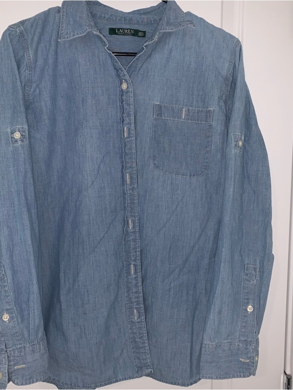 Lauren Ralph Lauren Light Blue Denim Shirt with Chest Pocket